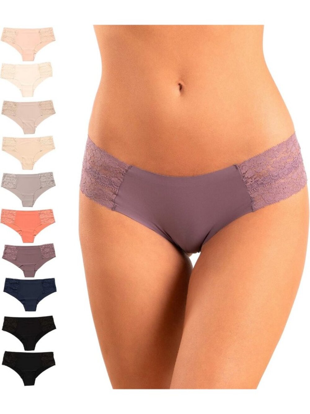 Seamless Cheeky Bikini Underwear Pack of 10 - Laser Cut No Show Lace Panties